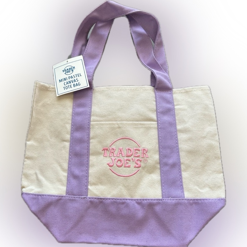 Trader Joe's Canvas Tote Bag in Cream and Purple